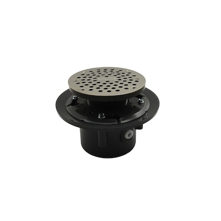 Jones Stephens 3in. x 4in. Heavy Duty PVC Drain Base with 3in. Plastic Spud and 6in. Stainless Steel Strainer D49101